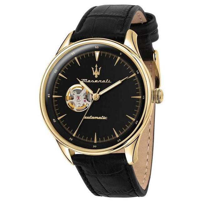 Maserati Tradizione Leather Strap Black Dial Automatic R8821146001 100M Men's Watch
