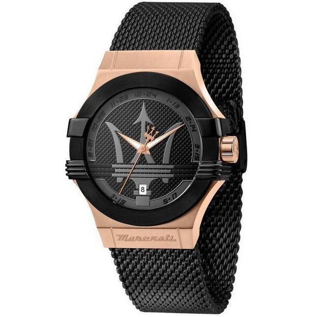 Maserati Potenza Stainless Steel Mesh Black Dial Quartz R8853108010 100M Men's Watch