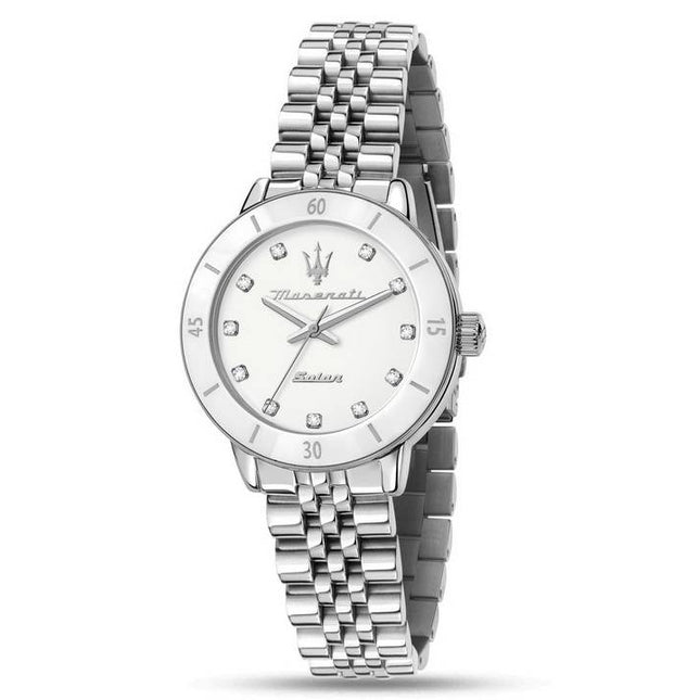 Maserati Successo Crystal Accents Stainless Steel White Dial Solar R8853145515 Women's Watch