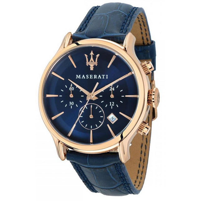 Maserati Epoca Chronograph Blue Dial Leather Strap Quartz R8871618013 100M Men's Watch