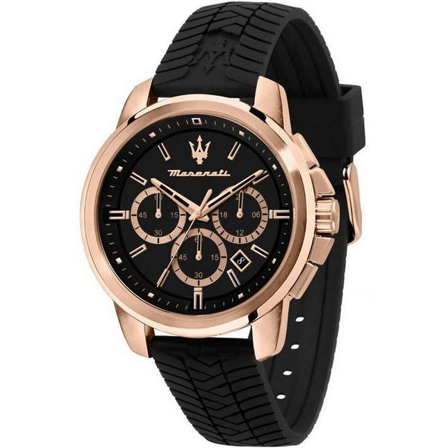 Maserati Successo Chronograph Silicone Strap Black Dial Quartz R8871621012 Men's Watch