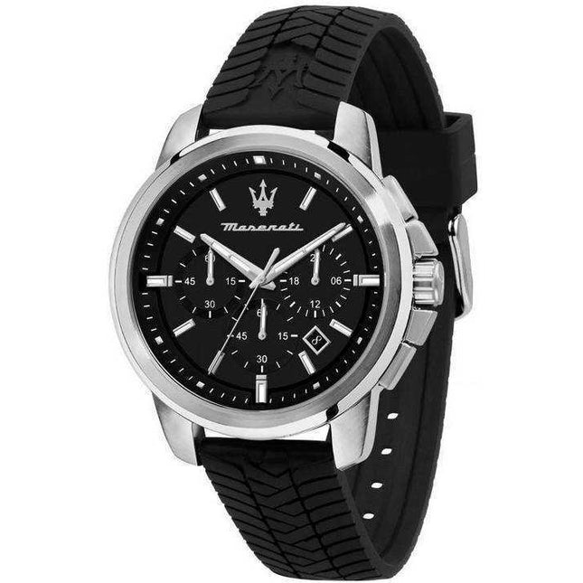 Maserati Successo Chronograph Silicone Strap Black Dial Quartz R8871621014 100M Men's Watch