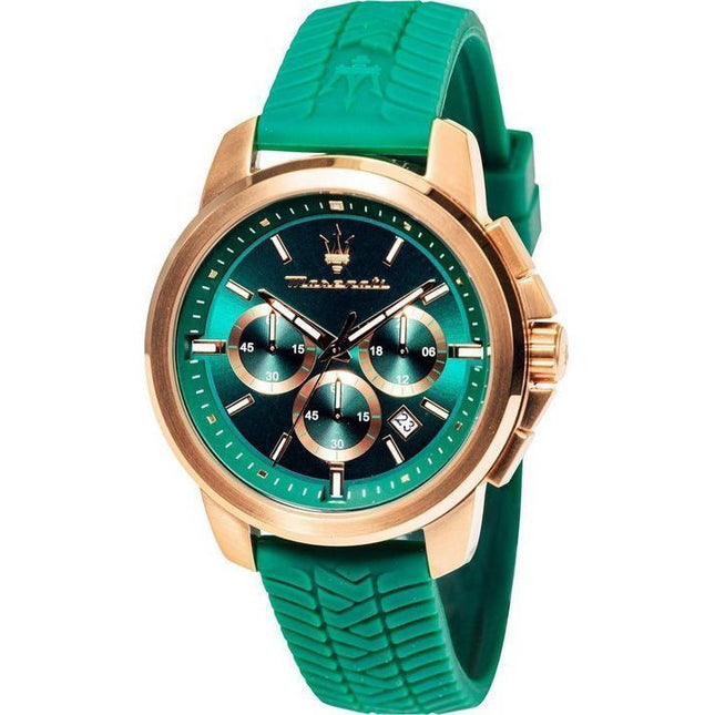 Maserati Successo Lifestyle Chronograph Rubber Strap Green Dial Quartz R8871621038 Men's Watch