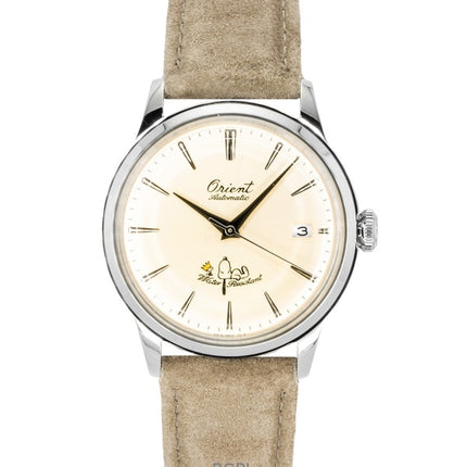 Orient Bambino Peanuts 75th Anniversary Limited Edition Leather Strap Champagne Dial Automatic RA-AC0M17G Men's Watch