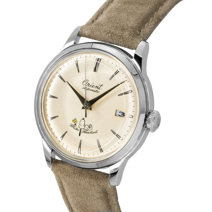 Orient Bambino Peanuts 75th Anniversary Limited Edition Leather Strap Champagne Dial Automatic RA-AC0M17G Men's Watch