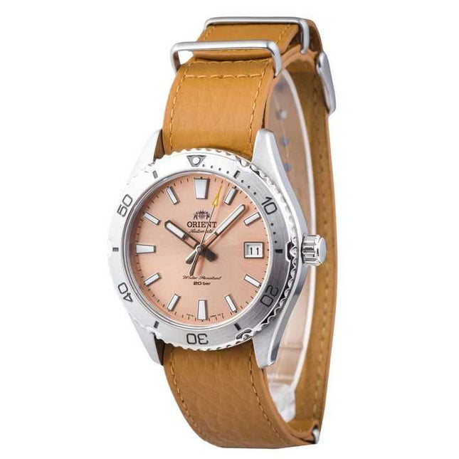 Orient Sports Leather Strap Apricot Dial Automatic Diver's RA-AC0Q05P10B 200M Men's Watch