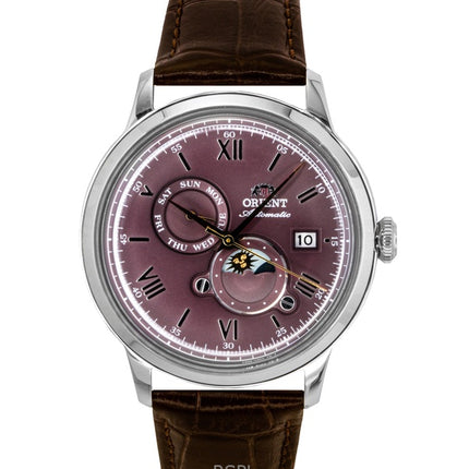 Orient Classic Sun and Moon Leather Strap Bordeaux Dial Automatic RA-AK0807R Men's Watch