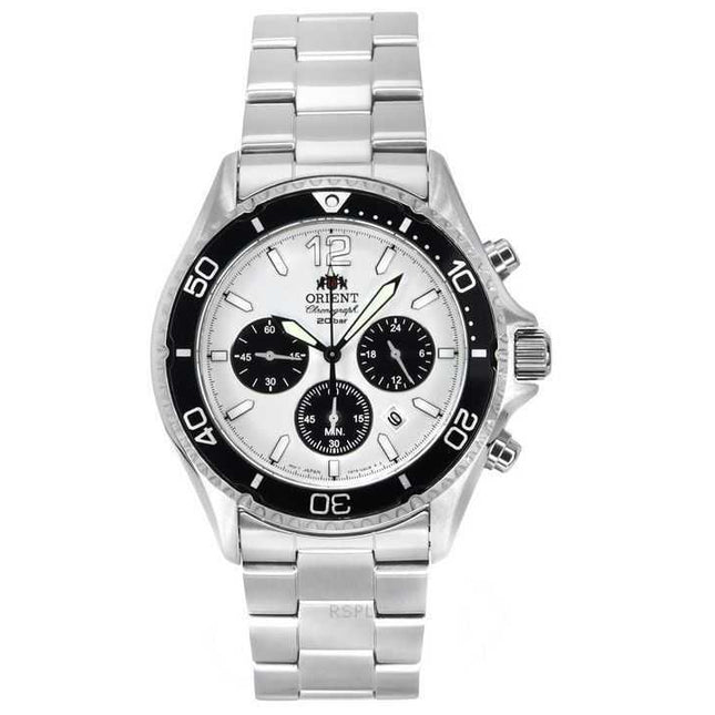 Orient Sports Panda Chronograph Stainless Steel White Dial Solar Diver's RA-TX0203S10B 200M Men's Watch