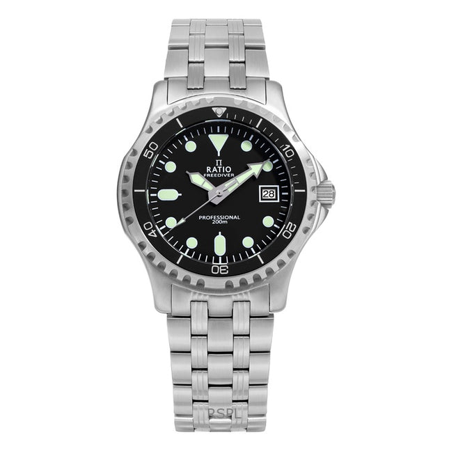 Ratio FreeDiver Professional Sapphire Black Dial Quartz RTF005 200M Men's Watch