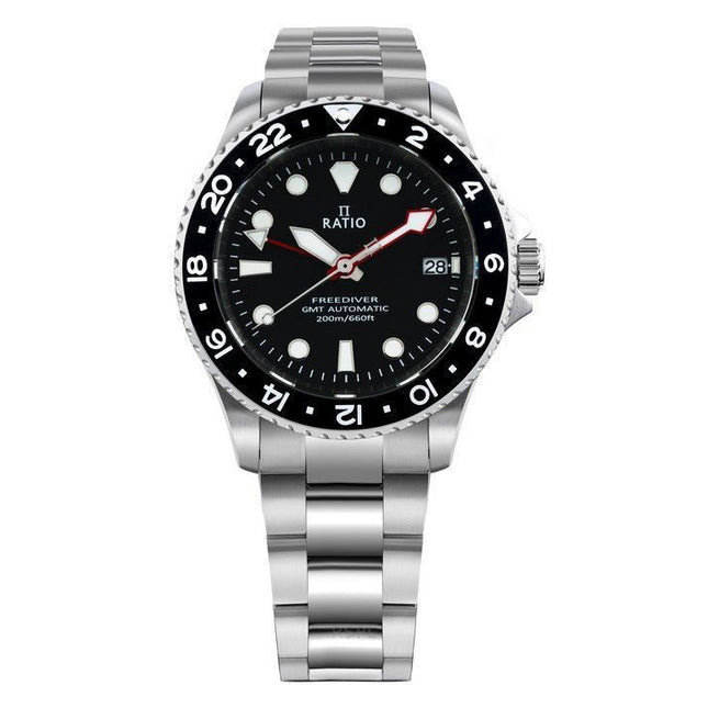 Ratio FreeDiver GMT Series Sapphire Stainless Steel Black Dial Automatic RTF051 200M Men's Watch