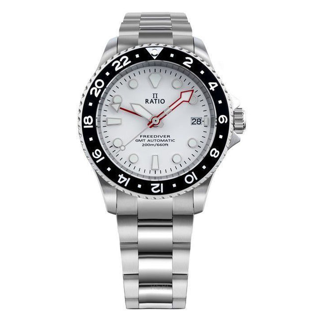 Ratio FreeDiver GMT Series Sapphire Stainless Steel White Dial Automatic RTF057 200M Men's Watch