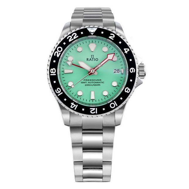 Ratio FreeDiver GMT Series Sapphire Stainless Steel Green Dial Automatic RTF059 200M Men's Watch
