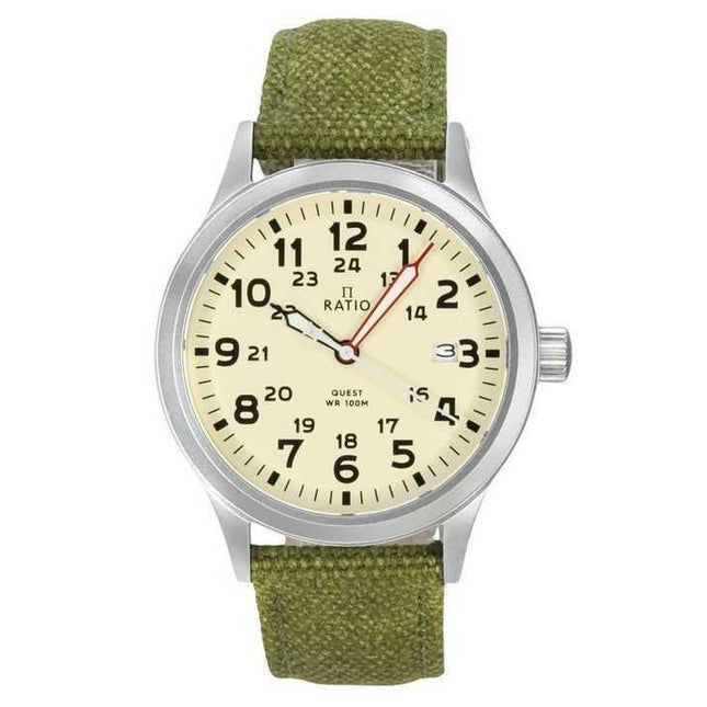 Ratio Quest Men's Field Watch Sapphire Canvas Strap Quartz RTQ019 100M Lewis And Clark Edition