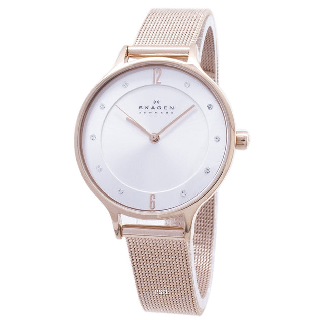 Skagen Anita Silver Dial Crystal Rose Gold-Tone Mesh Bracelet SKW2151 Womens Watch