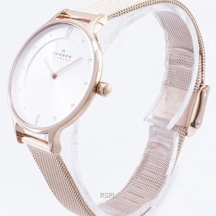 Skagen Anita Silver Dial Crystal Rose Gold-Tone Mesh Bracelet SKW2151 Womens Watch