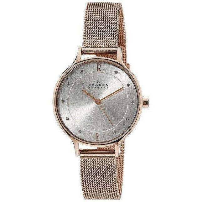 Skagen Anita Silver Dial Crystal Rose Gold-Tone Mesh Bracelet SKW2151 Womens Watch