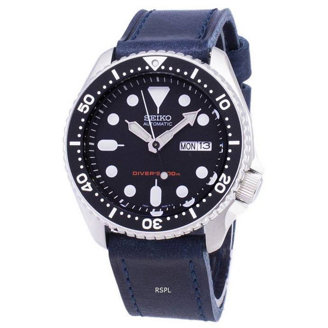 Seiko Automatic SKX007K1-LS13 Diver's 200M Dark Blue Leather Strap Men's Watch
