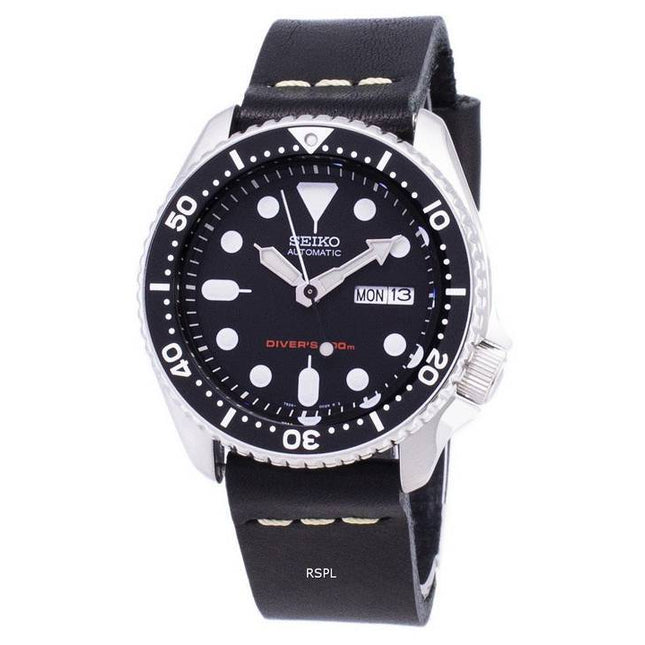 Seiko Automatic SKX007K1-LS14 Diver's 200M Black Leather Strap Men's Watch