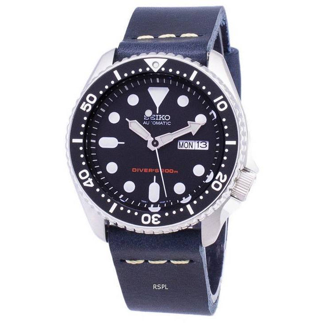 Seiko Automatic SKX007K1-LS15 200M Dark Blue Leather Strap Men's Watch