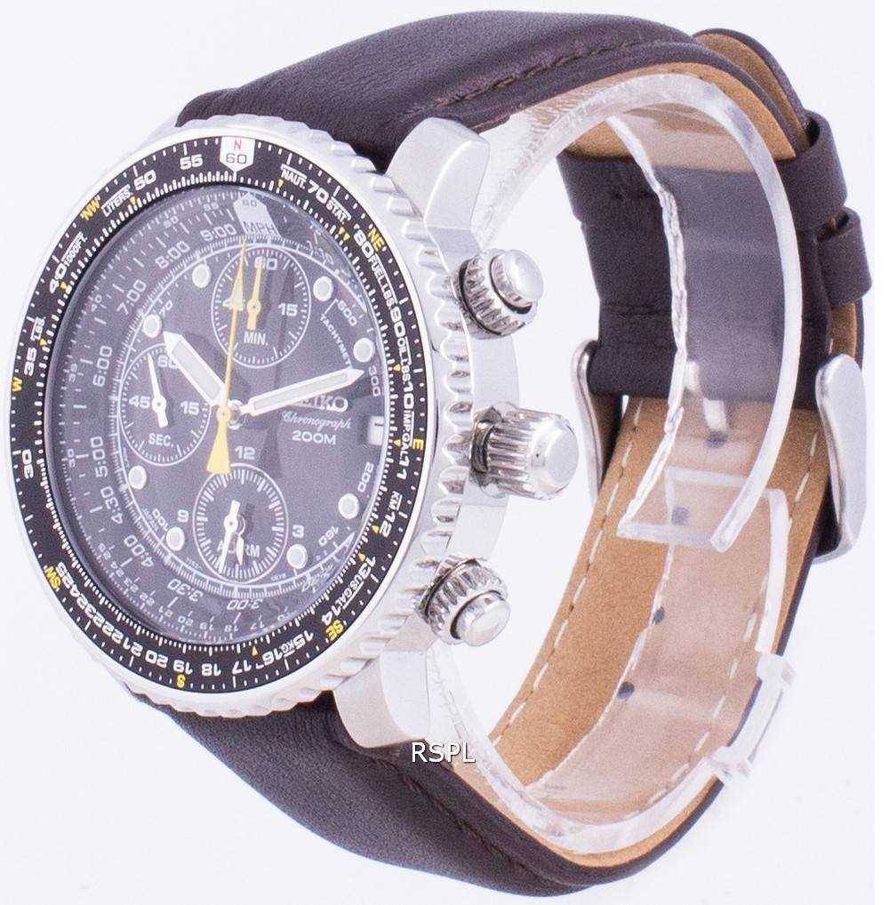 Leather Seiko Sna411 Flight Alarm Chronograph Seiko Pilot's Flight