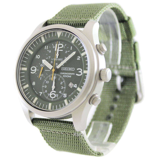 Seiko Chronograph Khaki Nylon Strap SNDA27P1 SNDA27P Mens Watch