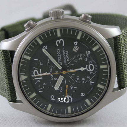 Seiko Chronograph Khaki Nylon Strap SNDA27P1 SNDA27P Mens Watch