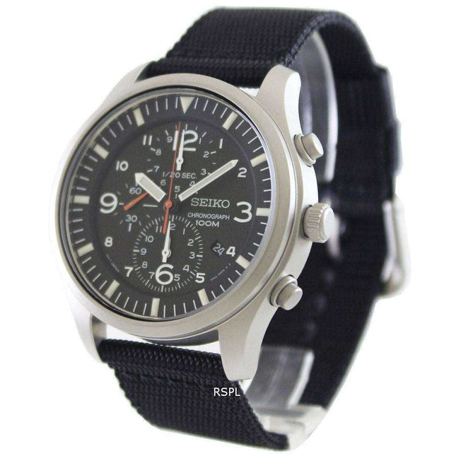 Seiko Chronograph Khaki Nylon Strap SNDA57P1 SNDA57P Mens Watch