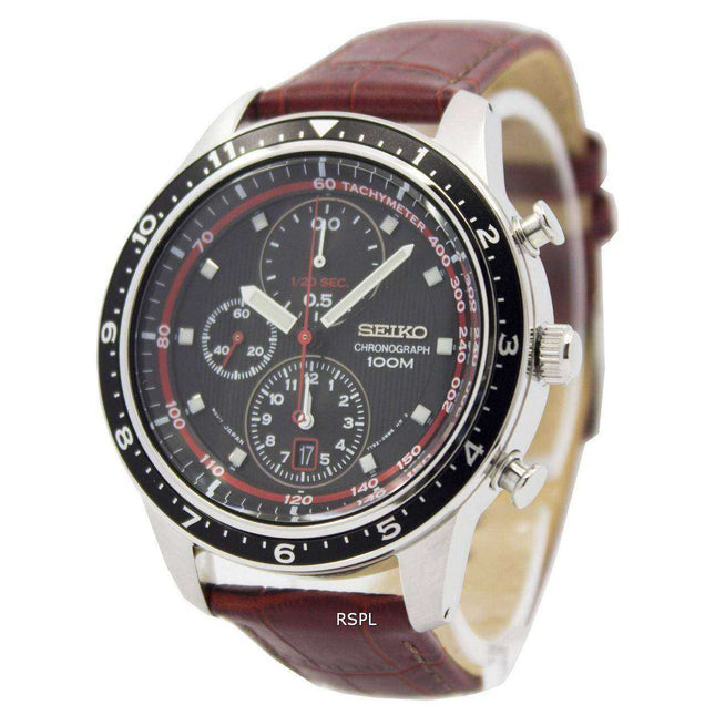 Seiko Chronograph Brown Leather Strap 100M SNDF45P1 SNDF45P Mens Watch