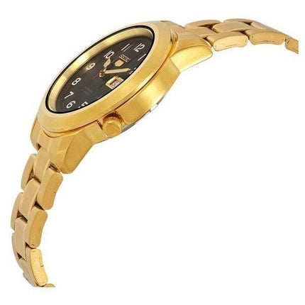 Seiko 5 Gold Tone Stainless Steel Black Dial 21 Jewels Automatic SNKK40J1 Mens Watch