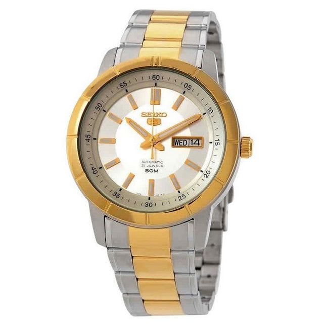 Seiko 5 Two Tone Stainless Steel Silver Dial 21 Jewels Automatic SNKN58K1 Mens Watch