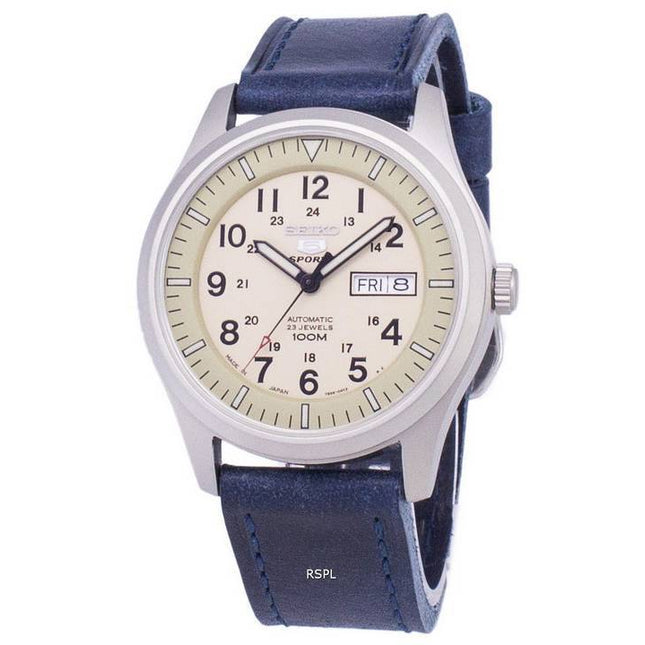 Seiko 5 Sports SNZG07J1-LS13 Military Japan Made Dark Blue Leather Strap Men's Watch