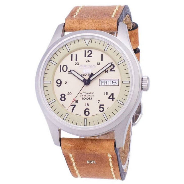 Seiko 5 Sports SNZG07J1-LS17 Military Japan Made Brown Leather Strap Men's Watch