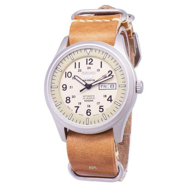Seiko 5 Sports SNZG07J1-LS18 Military Japan Made Brown Leather Strap Men's Watch