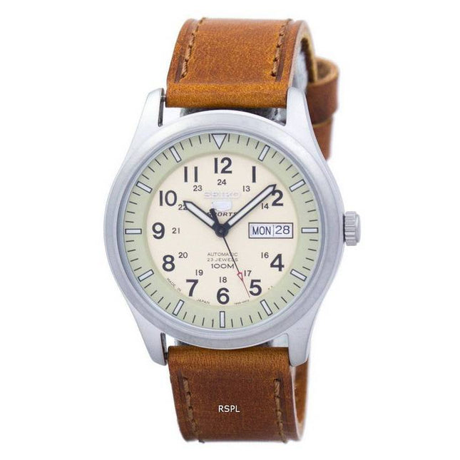 Seiko 5 Sports Military Automatic Japan Made Ratio Brown Leather SNZG07J1-LS9 Men's Watch