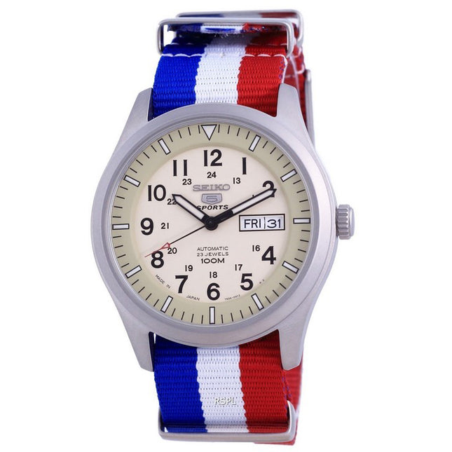 Seiko 5 Sports Military Automatic Japan Made SNZG07J1-var-NATO25 100M Mens Watch