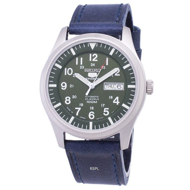 Seiko 5 Sports SNZG09J1-LS13 Japan Made Dark Blue Leather Strap Men's Watch