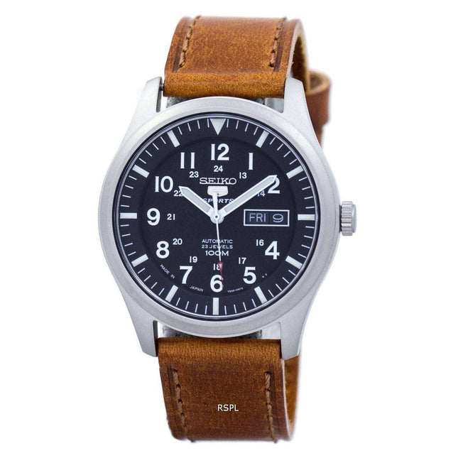 Seiko 5 Sports Automatic Japan Made Ratio Brown Leather SNZG15J1-LS9 Men's Watch