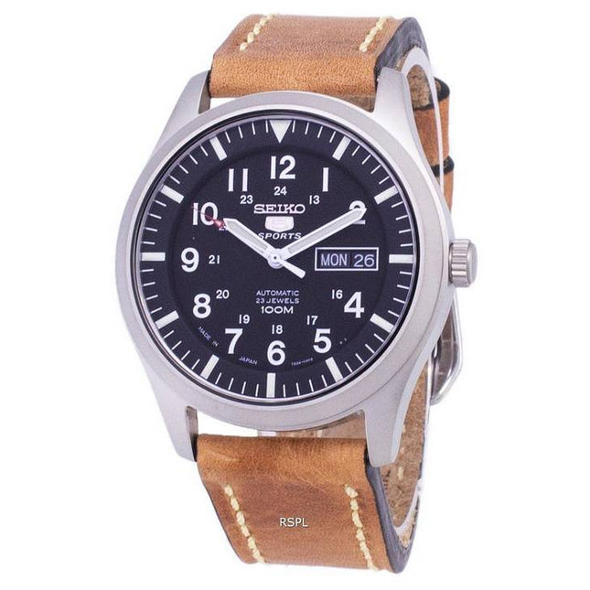 Seiko 5 Sports SNZG15J1-LS17 Automatic Japan Made Brown Leather Strap Men's Watch