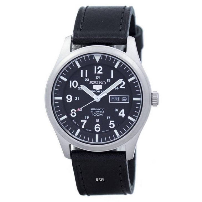 Seiko 5 Sports Automatic Japan Made Ratio Black Leather SNZG15J1-LS8 Men's Watch