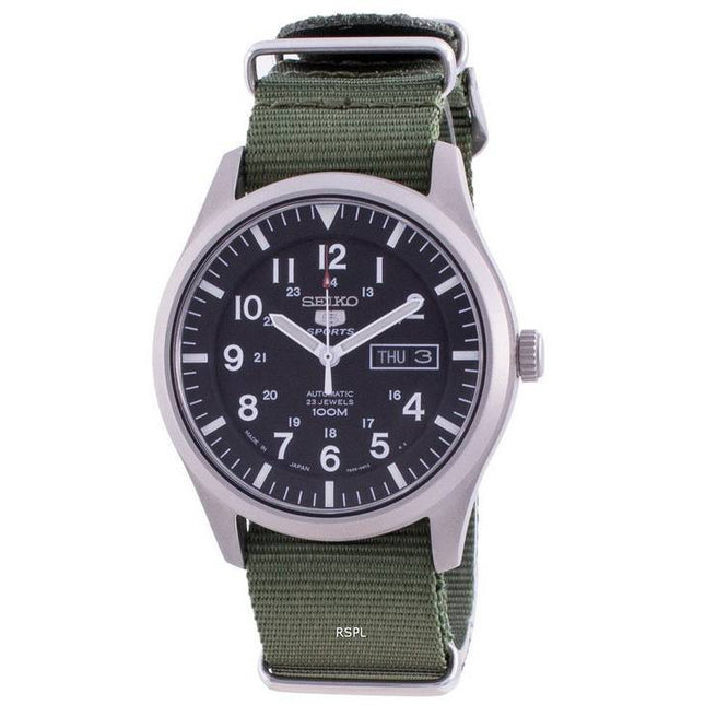 Seiko 5 Sports Black Dial Automatic SNZG15J1-var-NATO9 100M Mens Watch