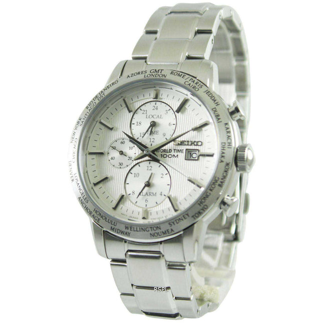 Seiko Alarm Chronograph World Time SPL047P1 SPL047P SPL047 Mens Watch