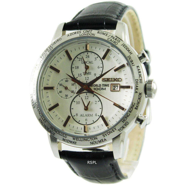 Seiko Alarm Chronograph World Time SPL053P1 SPL053P SPL053 Mens Watch