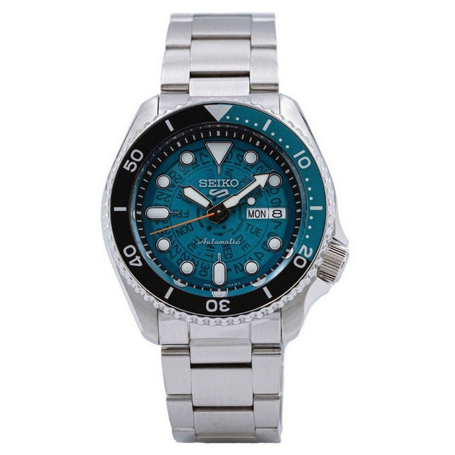 Seiko 5 Sports SKX Style Stainless Steel Transparent Teal Dial Automatic SRPJ45K1 100M Men's Watch