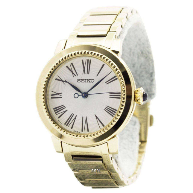 Seiko Quartz Gold Tone Cabochon Crown SRZ450P1 SRZ450P Womens Watch