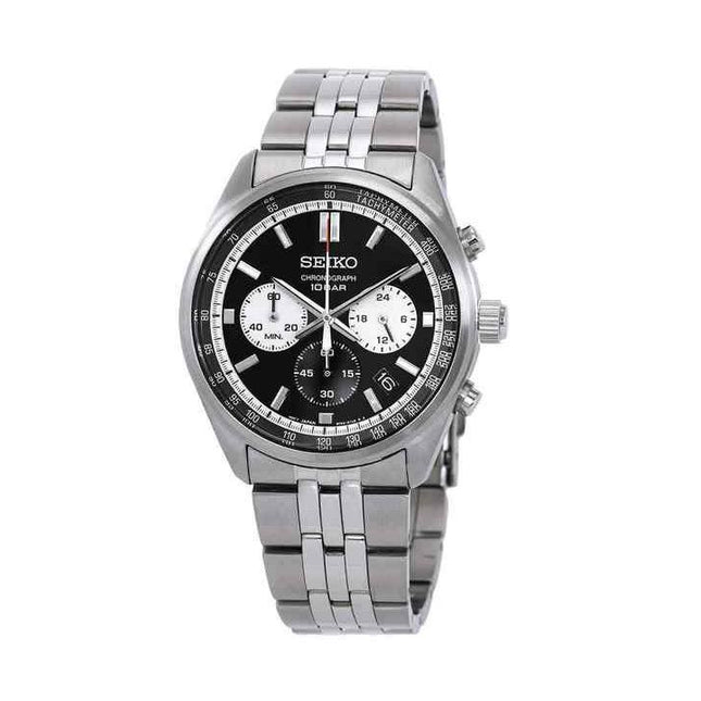 Seiko Chronograph Stainless Steel Black Dial Quartz SSB429P1 100M Men's Watch