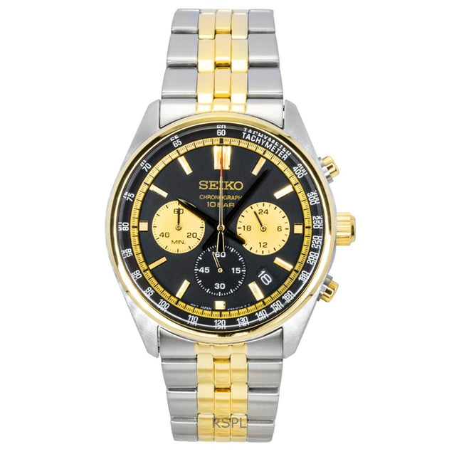 Seiko Conceptual Chronograph Two Tone Stainless Steel Black Dial Quartz SSB430P1 100M Men's Watch