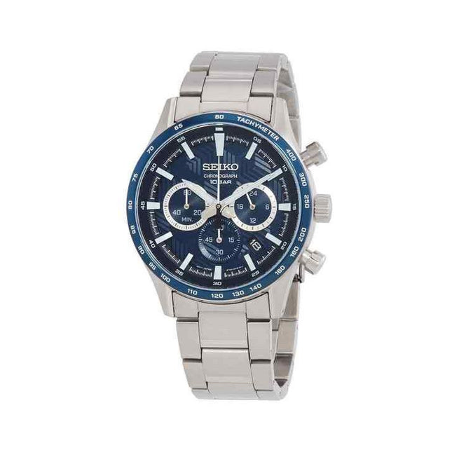 Seiko Sports Chronograph Stainless Steel Blue Dial Quartz SSB445P1 100M Men's Watch