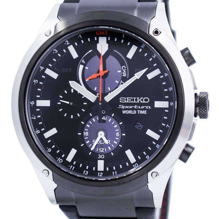 Seiko Sportura World Time Solar Chronograph SSC483 SSC483P1 SSC483P Mens Watch