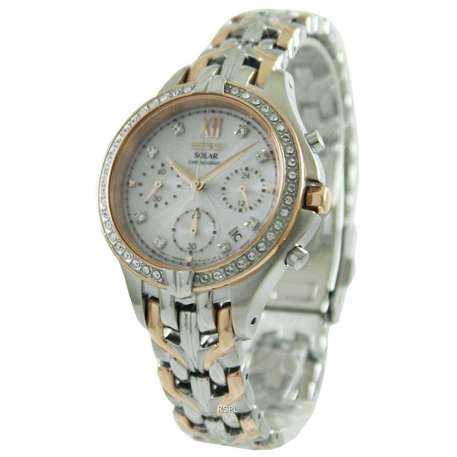 Seiko Core Solar Chronograph Swarovski Crystals SSC874P1 SSC874P Womens Watch