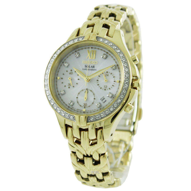 Seiko Core Solar Chronograph Swarovski Crystals SSC876P1 SSC876P Womens Watch